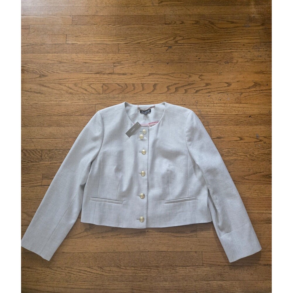 J Crew Womens Linen Blend Louisa Lady Jacket Flax Ivory Size 14 NWT Business